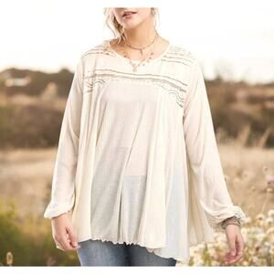 Gimmicks Buckle Pierced Vintage Lace Top Ivory Flowy Boho Womens Size Small